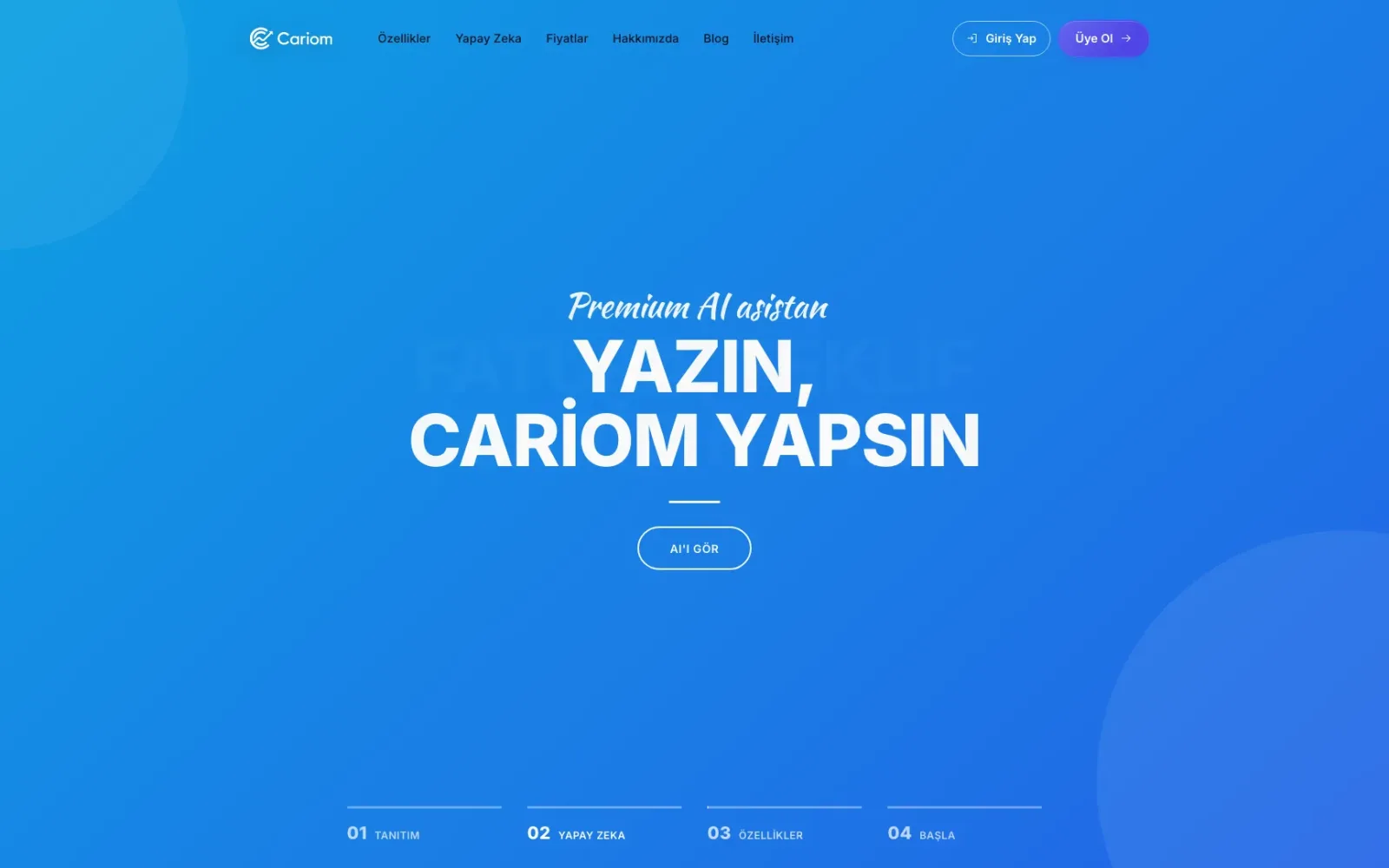 Cariom web sitesi ana sayfa ekran görüntüsü