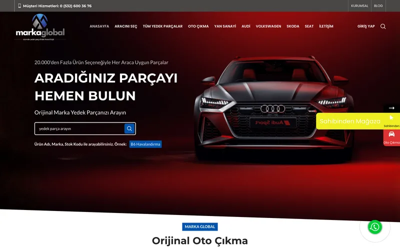 Marka Oto Çıkma web sitesi ana sayfa ekran görüntüsü