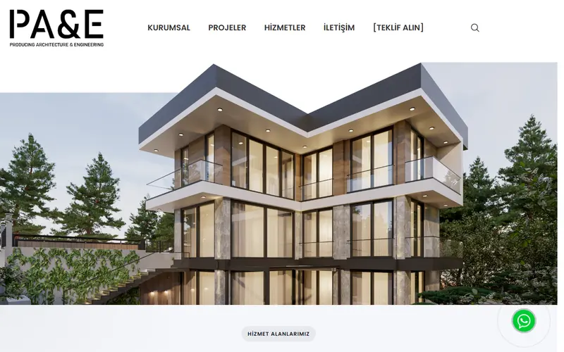 PAE Mimarlık web sitesi