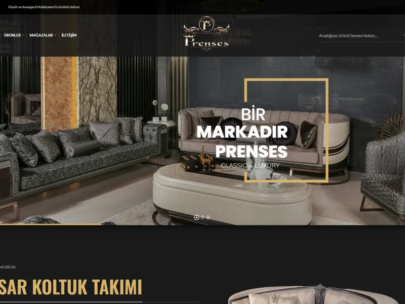 Prenses Mobilya web sitesi ana sayfa ekran görüntüsü