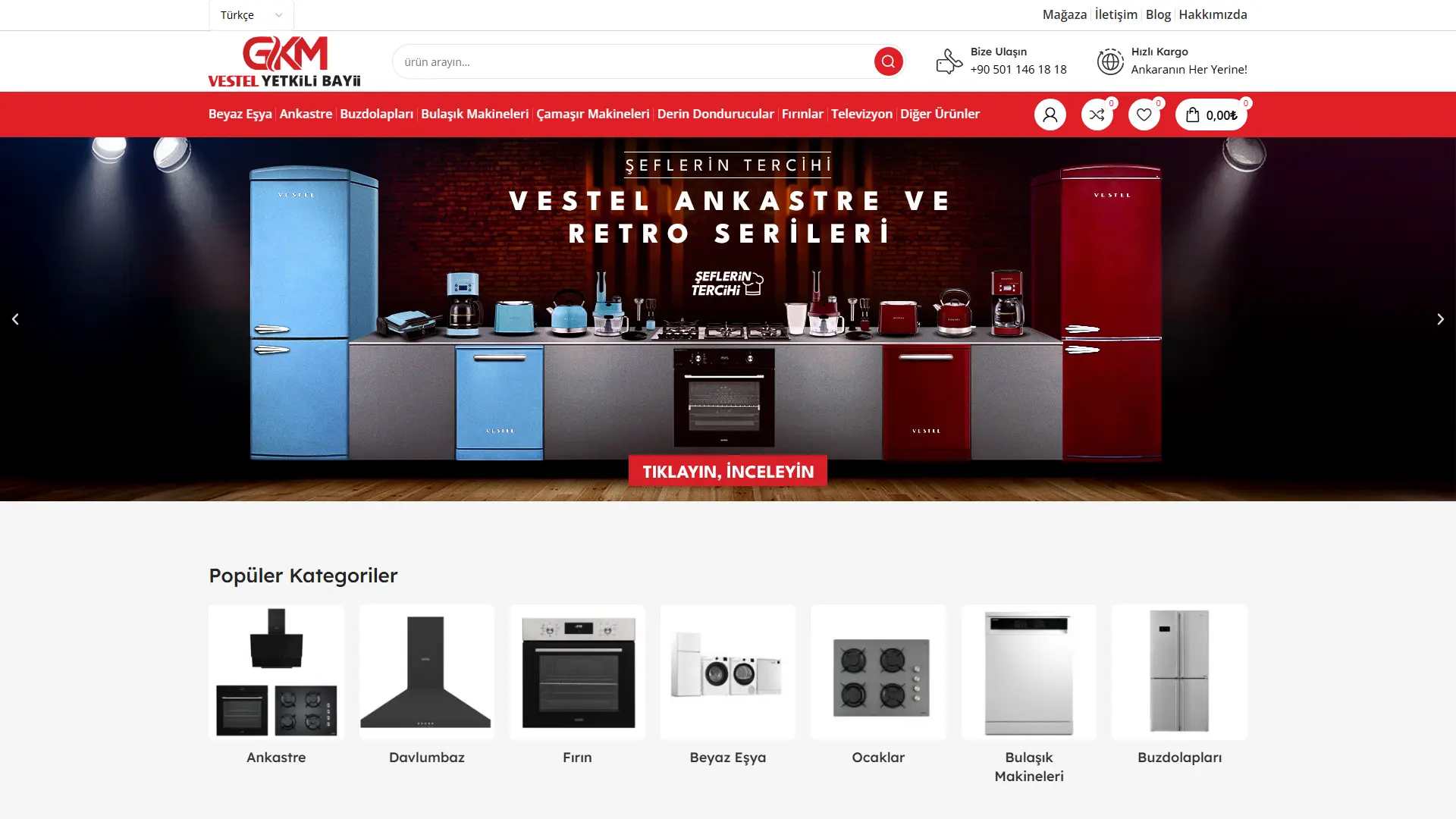 Vestel Mamak web sitesi ana sayfa ekran görüntüsü