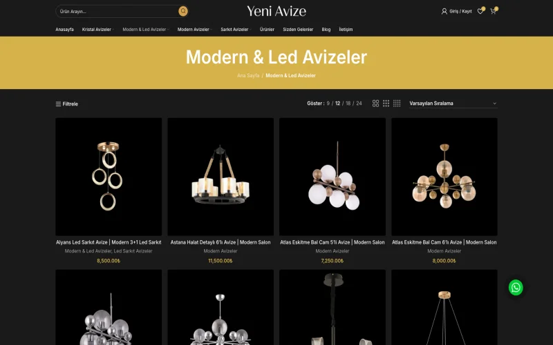 Yeni Avize web sitesi ana sayfa ekran görüntüsü